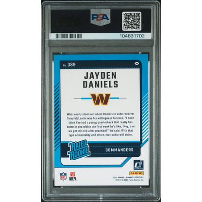 Graded 2024 Panini Donruss Jayden Daniels #389 Rookie RC Football Card PSA 10 Gem Mint | PSA 10 Gem Mint Graded Rookie Card | vintageantiquesgifts.com