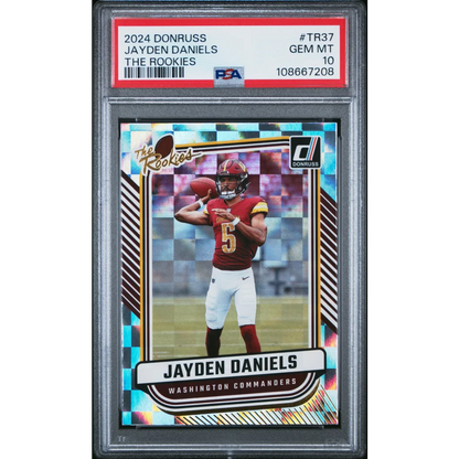 Graded PSA 10 Gem Mint 2024 Donruss Jayden Daniels #TR37 Rookie Card