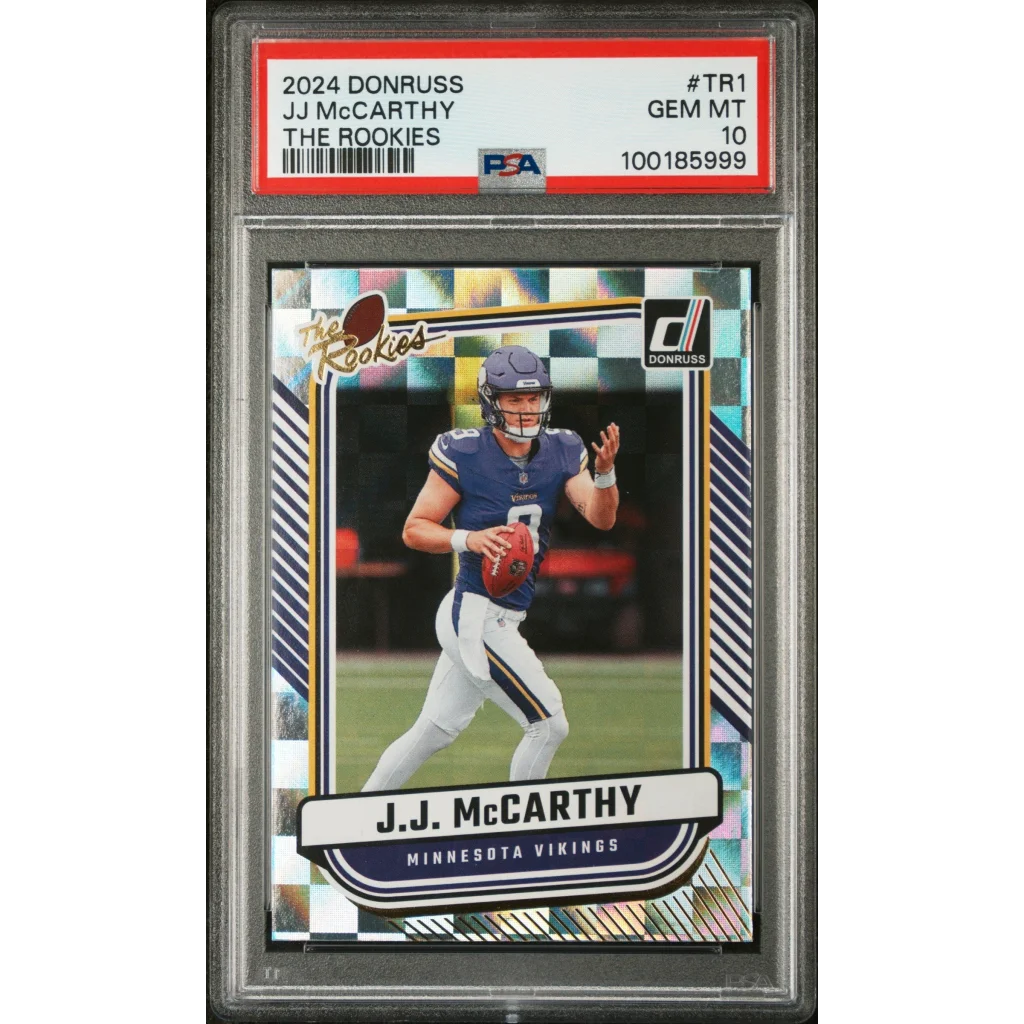 Graded 2024 Panini Donruss JJ McCarthy #TR1 The Rookies Rookie RC Football Card PSA 10 Gem Mint | Hall of Fame Sports Memorabilia | vintageantiquesgifts.com