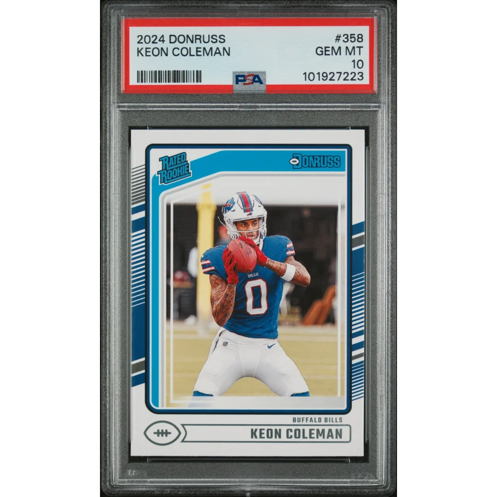 A graded Keon Coleman 2024 Panini Donruss rookie card for professional sports fans