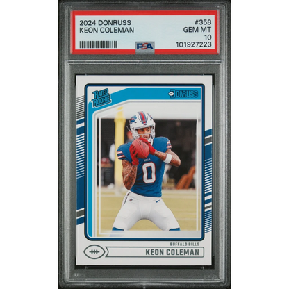 A graded Keon Coleman 2024 Panini Donruss rookie card for professional sports fans