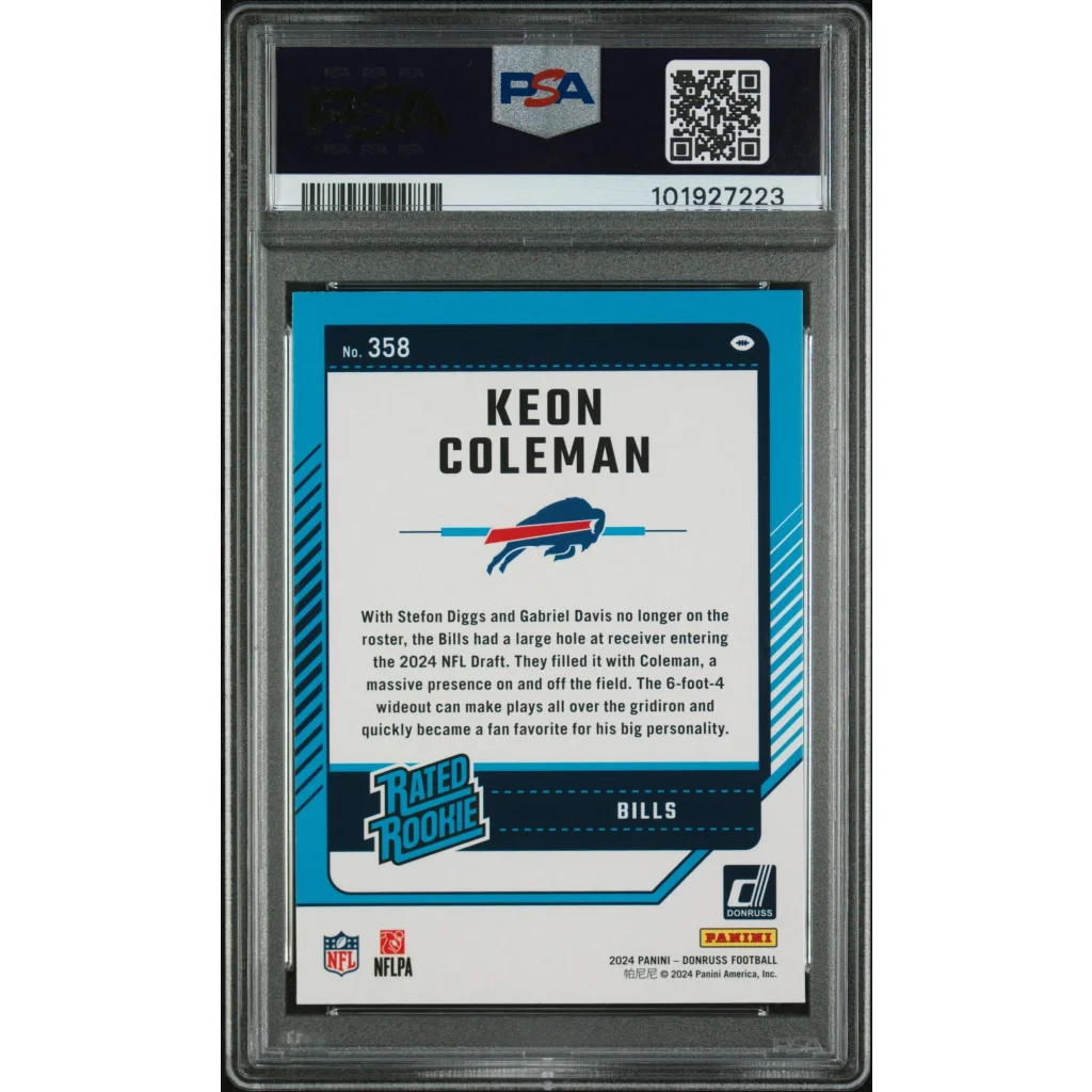 Graded Keon Coleman football rookie card Panini Donruss PSA Gem Mint collectible