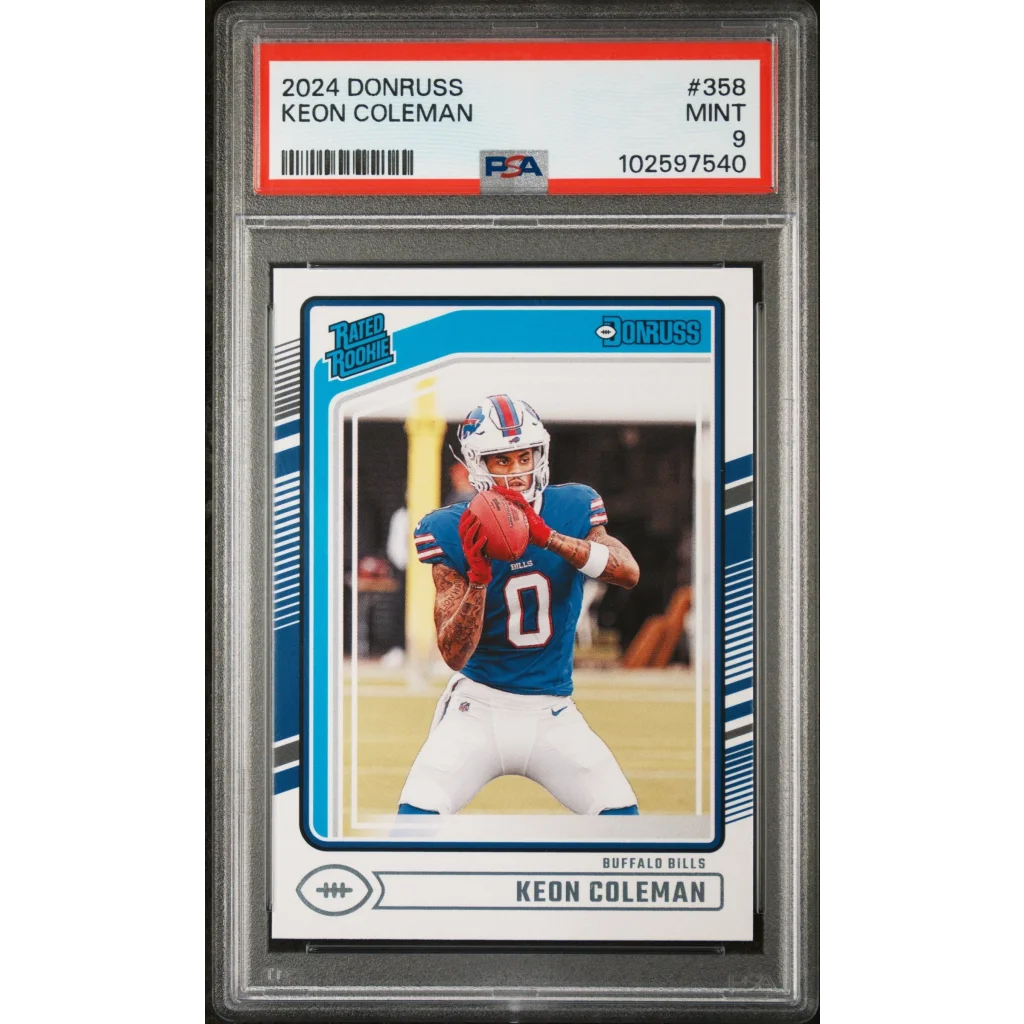 Graded 2024 Keon Coleman Panini Donruss Rookie Card PSA displayed for collectors