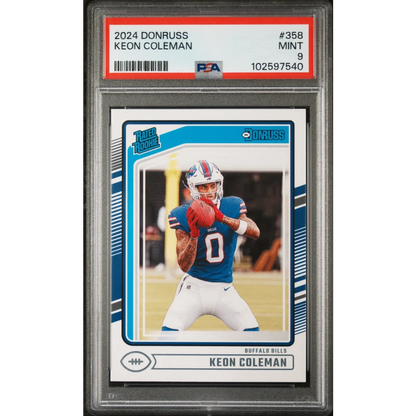 Graded 2024 Keon Coleman Panini Donruss Rookie Card PSA displayed for collectors