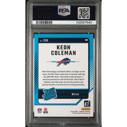 Graded Keon Coleman Panini Donruss Rookie Card PSA displayed front view