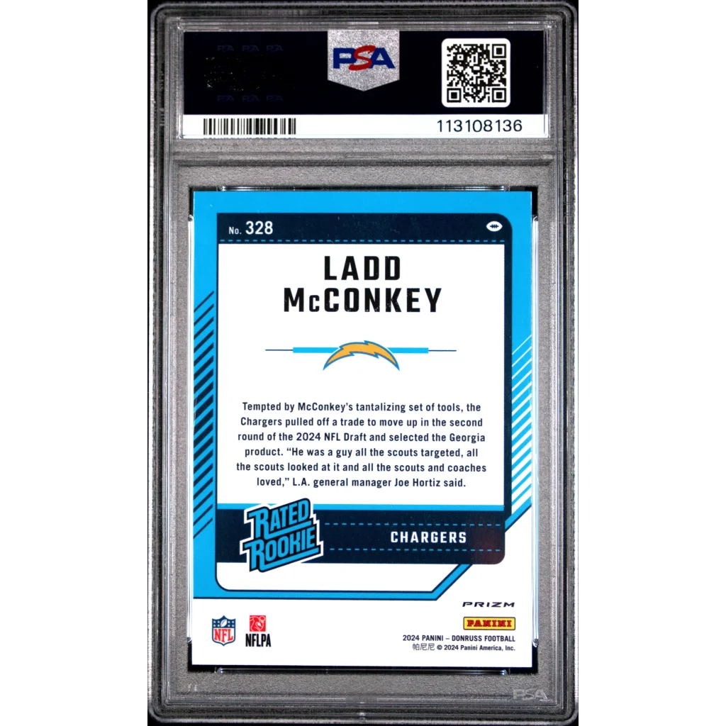 Graded PSA 10 2024 Panini Donruss Ladd McConkey Optic Red Wave Rookie Card