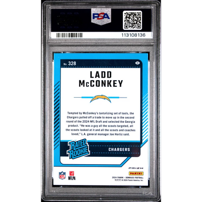 Graded PSA 10 2024 Panini Donruss Ladd McConkey Optic Red Wave Rookie Card