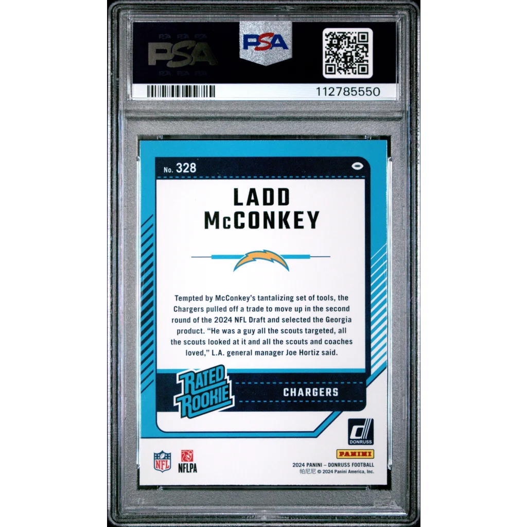 PSA 10 Graded 2024 Panini Donruss Ladd McConkey #328 Rookie RC Chargers Card