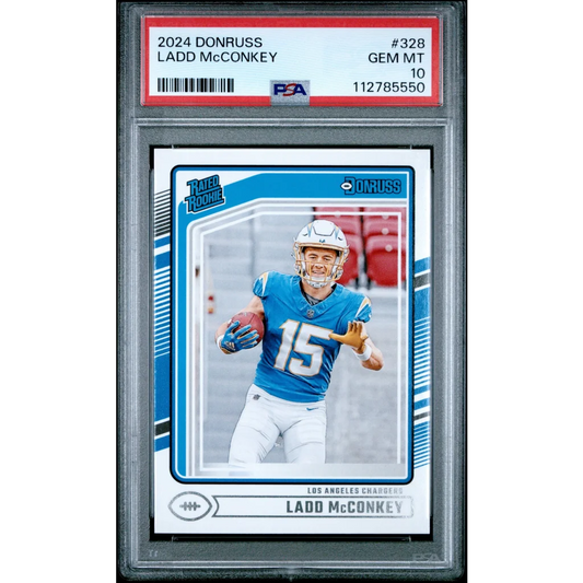 Graded 2024 Panini Donruss Ladd McConkey #328 Rookie RC PSA 10 Gem Mint