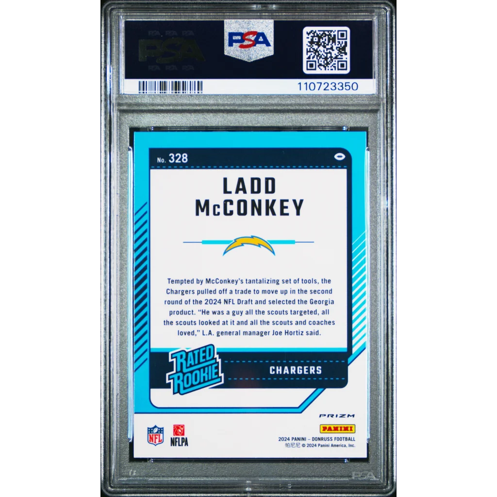 PSA Graded Ladd McConkey Pink Optic Rookie Card NFL trading card image