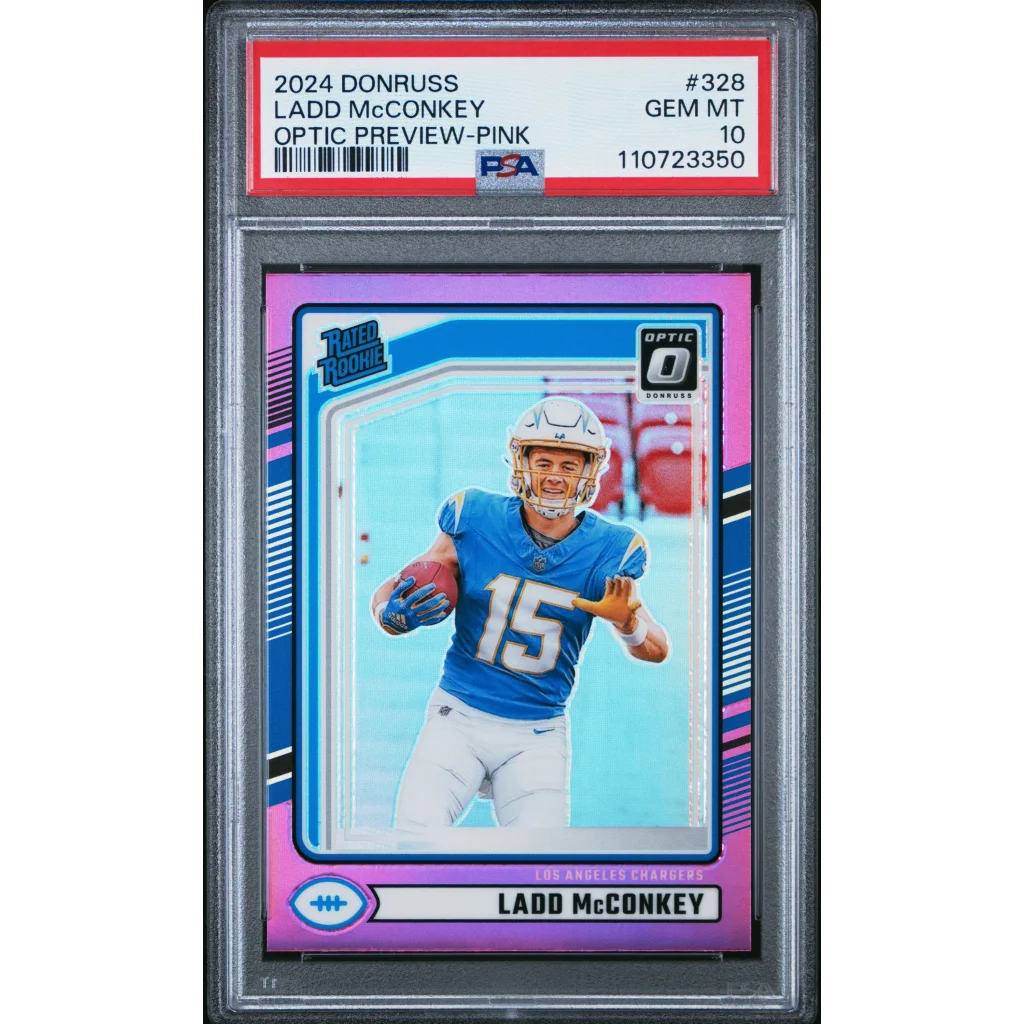 PSA Graded Ladd McConkey Pink Optic Rookie Card 2024 Donruss Optic Preview