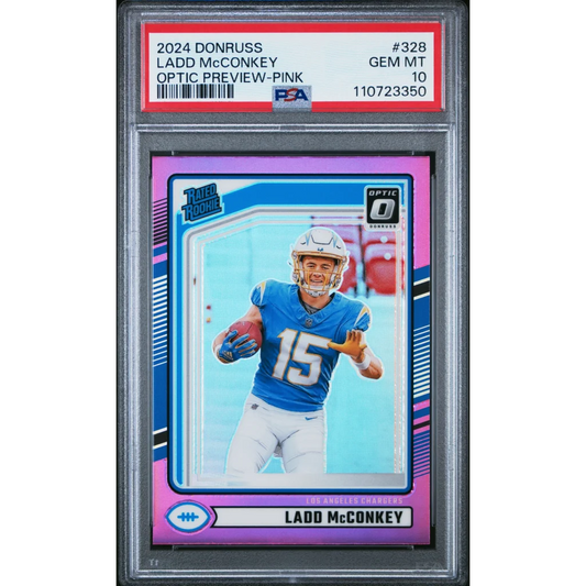 PSA Graded Ladd McConkey Pink Optic Rookie Card 2024 Donruss Optic Preview