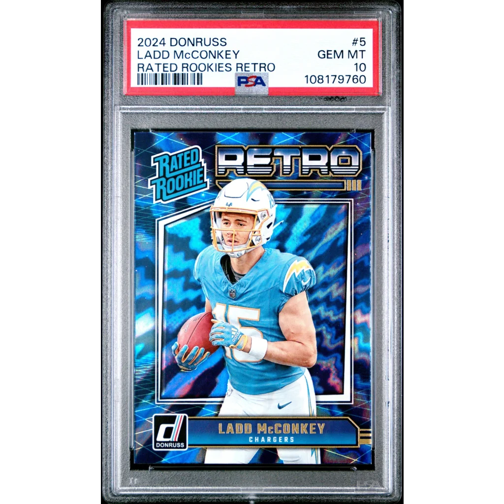 Graded 2024 Panini Donruss Ladd McConkey #5 Rated Rookies Retro Rookie RC Football Card PSA 10 Gem Mint | Hall of Fame Sports Memorabilia | vintageantiquesgifts.com