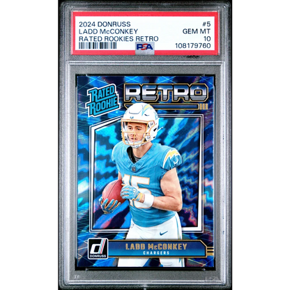 Graded 2024 Panini Donruss Ladd McConkey #5 Rated Rookies Retro Rookie RC Football Card PSA 10 Gem Mint | Hall of Fame Sports Memorabilia | vintageantiquesgifts.com