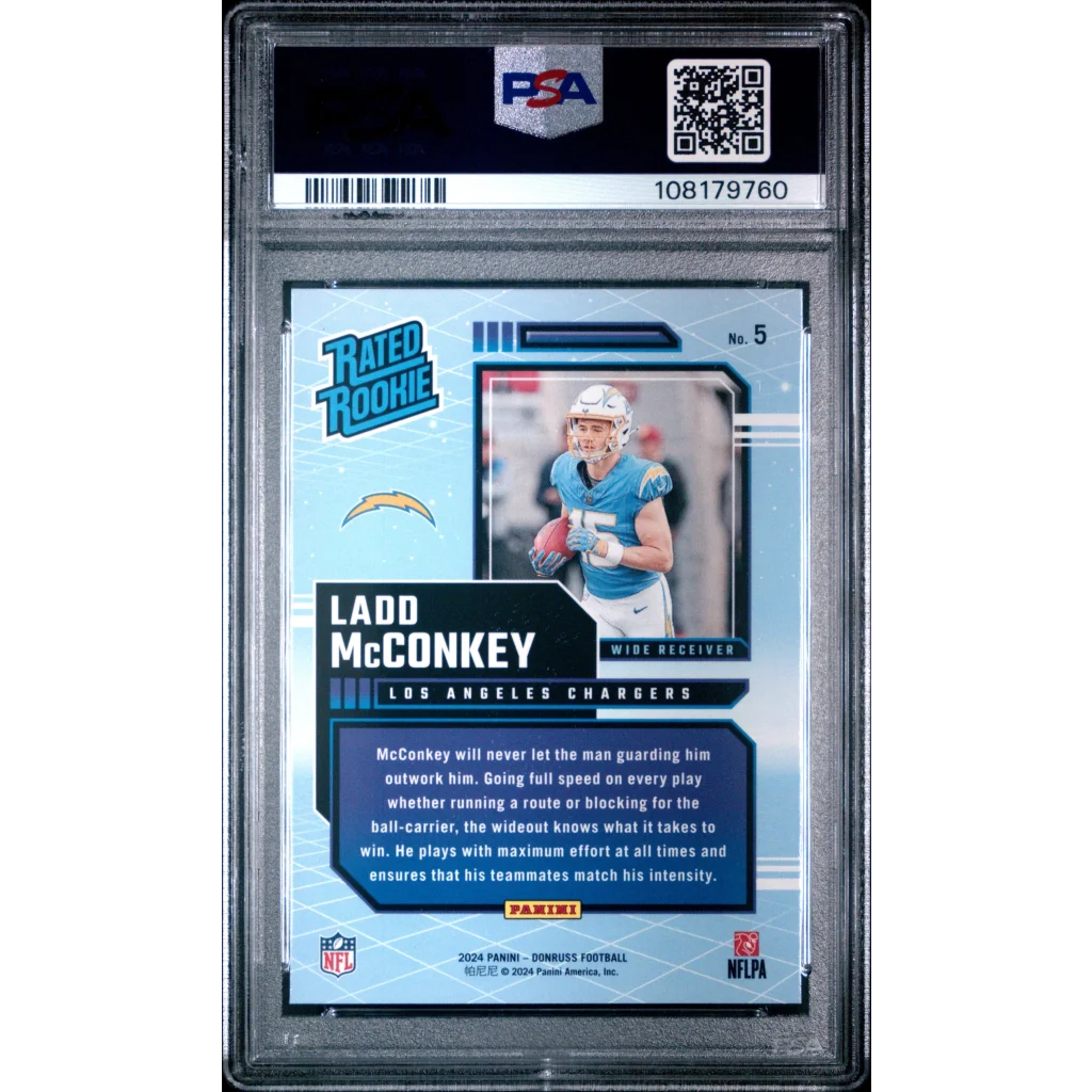 Graded 2024 Panini Donruss Ladd McConkey #5 Rated Rookies Retro Rookie RC Football Card PSA 10 Gem Mint | PSA 10 Gem Mint Graded Rookie Card | vintageantiquesgifts.com