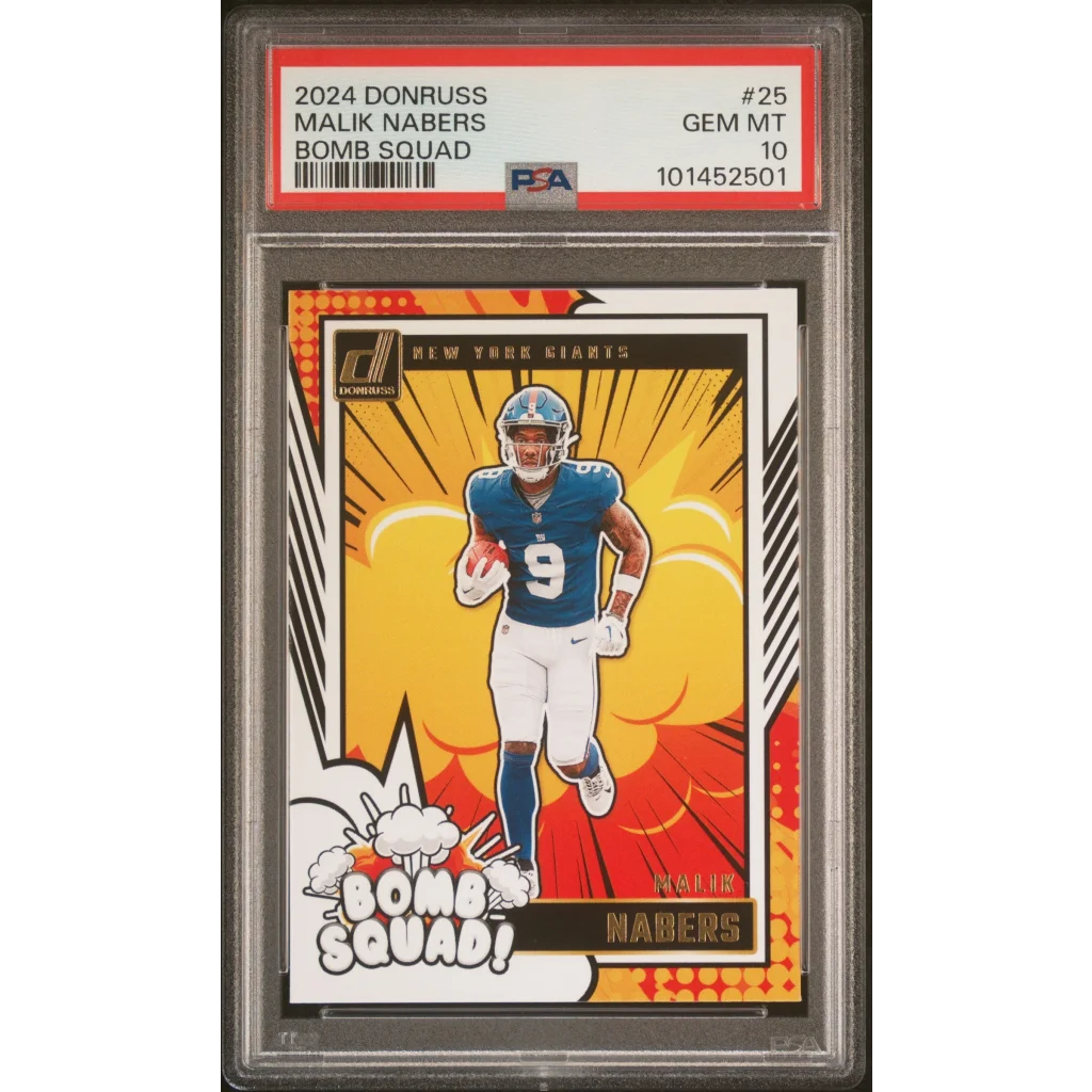 Graded 2024 Panini Donruss Malik Nabers #25 Bomb Squad Rookie RC Football Card PSA 10 Gem Mint | Hall of Fame Sports Memorabilia | vintageantiquesgifts.com