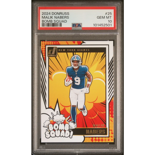 Graded 2024 Panini Donruss Malik Nabers #25 Bomb Squad Rookie RC Football Card PSA 10 Gem Mint | Hall of Fame Sports Memorabilia | vintageantiquesgifts.com