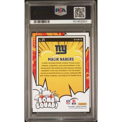 Graded 2024 Panini Donruss Malik Nabers #25 Bomb Squad Rookie RC Football Card PSA 10 Gem Mint | PSA 10 Gem Mint Graded Rookie Card | vintageantiquesgifts.com