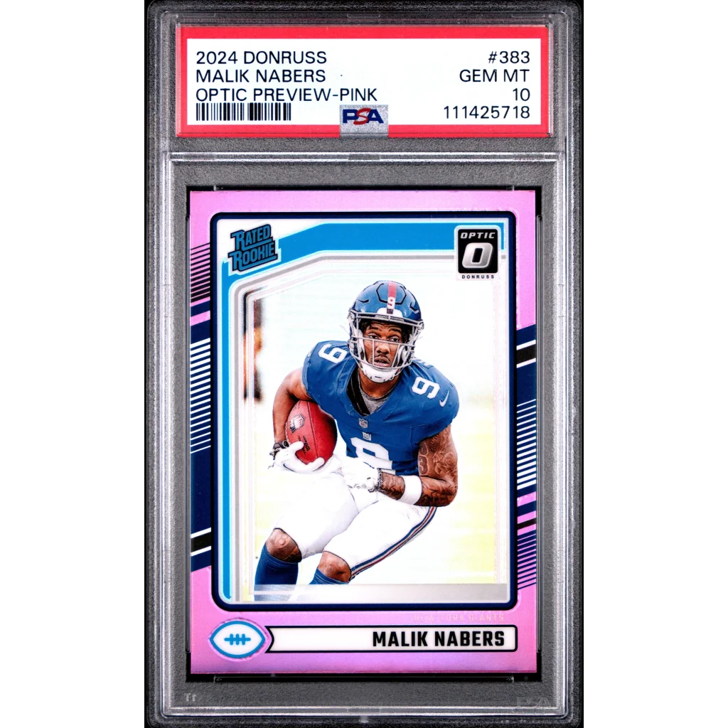 Graded 2024 Panini Donruss Malik Nabers #383 Optic Preview Pink Rookie RC Football Card PSA 10 Gem Mint | Hall of Fame Sports Memorabilia | vintageantiquesgifts.com
