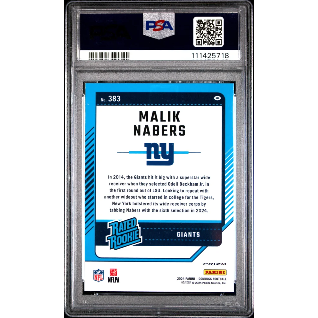 Graded 2024 Panini Donruss Malik Nabers #383 Optic Preview Pink Rookie RC Football Card PSA 10 Gem Mint | PSA 10 Gem Mint Graded Rookie Card | vintageantiquesgifts.com