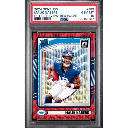 Graded 2024 Panini Donruss Malik Nabers #383 Optic Preview Red Wave Rookie RC Football Card PSA 10 Gem Mint | Hall of Fame Sports Memorabilia | vintageantiquesgifts.com