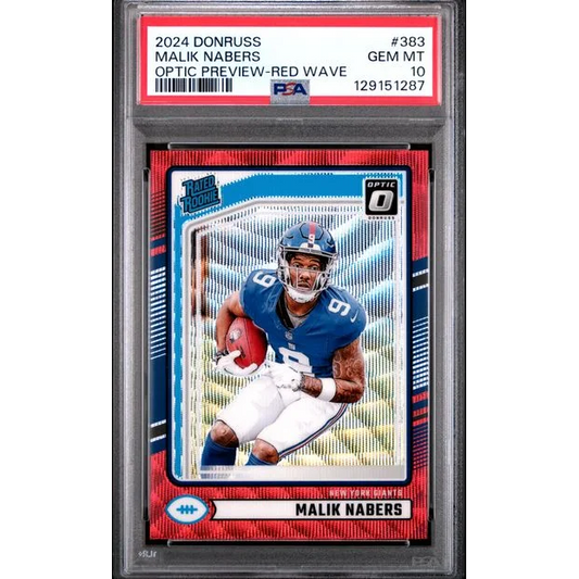 Graded 2024 Panini Donruss Malik Nabers #383 Optic Preview Red Wave Rookie RC Football Card PSA 10 Gem Mint | Hall of Fame Sports Memorabilia | vintageantiquesgifts.com