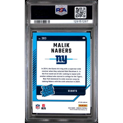 Graded 2024 Panini Donruss Malik Nabers #383 Optic Preview Red Wave Rookie RC Football Card PSA 10 Gem Mint | PSA 10 Gem Mint Graded Rookie Card | vintageantiquesgifts.com