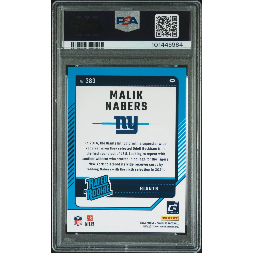 Graded PSA 10 2024 Panini Donruss Malik Nabers #383 Rookie RC Card
