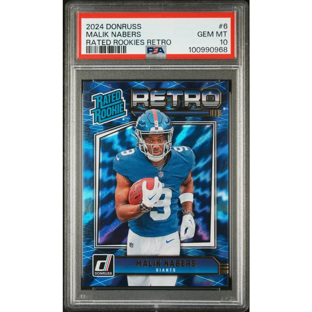 Graded 2024 Panini Donruss Malik Nabers #6 Rated Rookies Retro Rookie RC Football Card PSA 10 Gem Mint | Hall of Fame Sports Memorabilia | vintageantiquesgifts.com