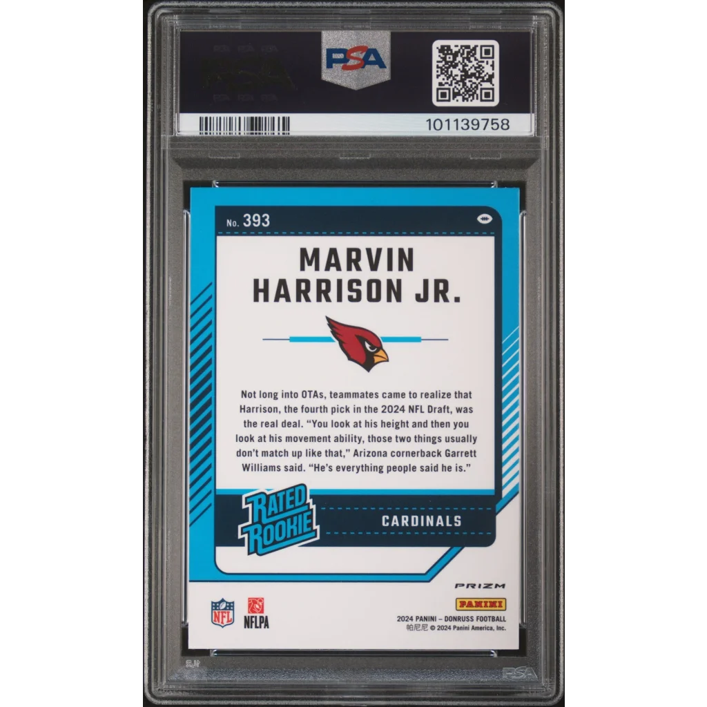 PSA Graded Marvin Harrison Jr Red Pandora Rookie Card on display, perfect for collectors