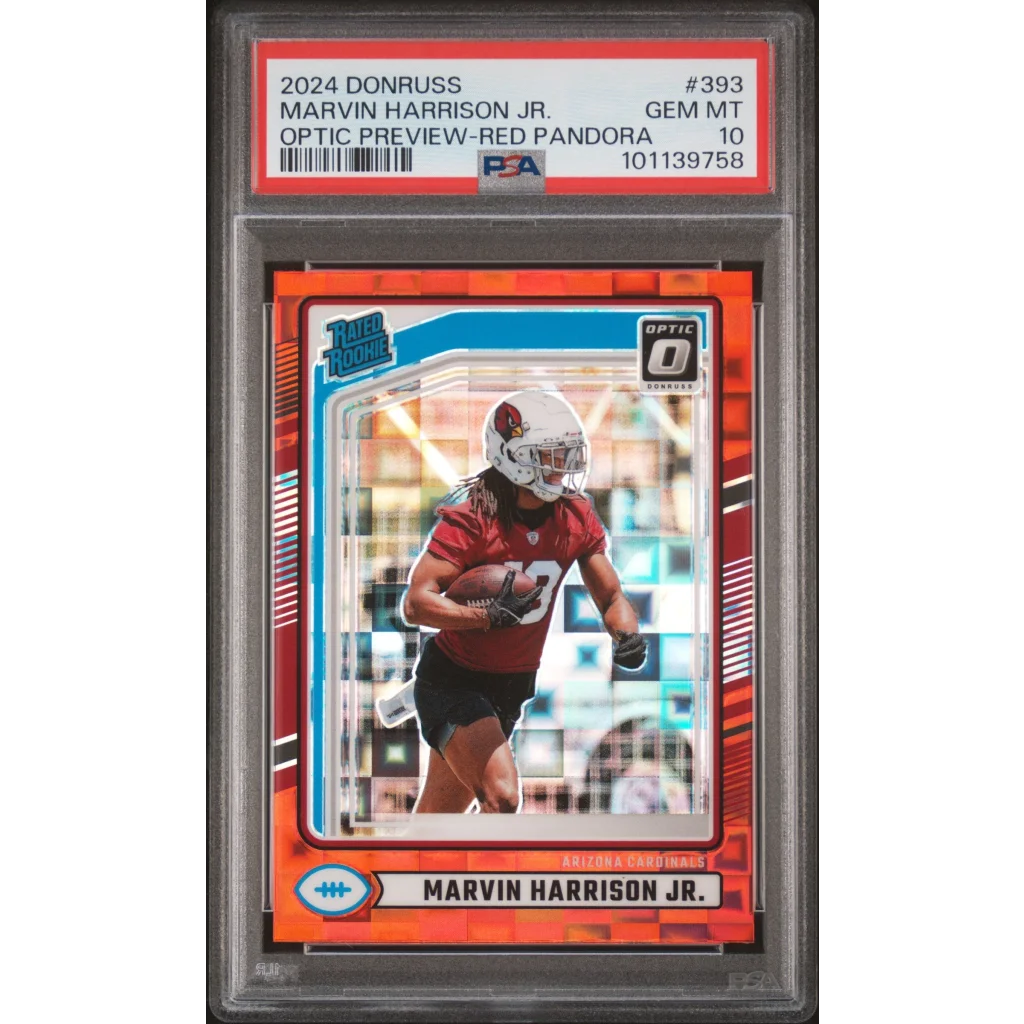Graded 2024 Panini Donruss Marvin Harrison Jr #393 Optic Preview Red Pandora Rookie RC Football Card PSA 10 Gem Mint | Hall of Fame Sports Memorabilia | vintageantiquesgifts.com