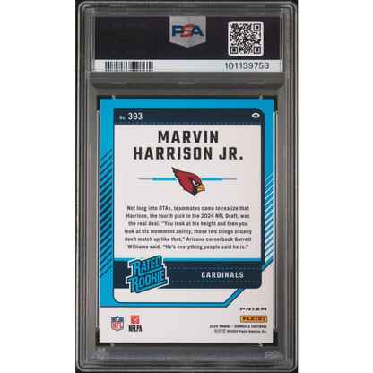 Graded 2024 Panini Donruss Marvin Harrison Jr #393 Optic Preview Red Pandora Rookie RC Football Card PSA 10 Gem Mint | PSA 10 Gem Mint Graded Rookie Card | vintageantiquesgifts.com