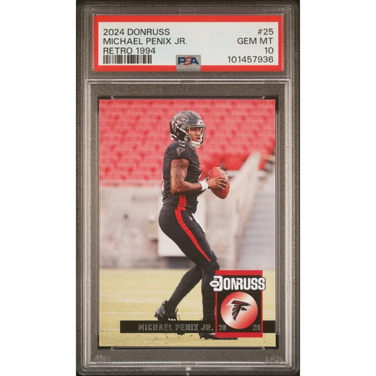 PSA Graded Michael Penix Jr Retro 1994 Donruss football card in a product display