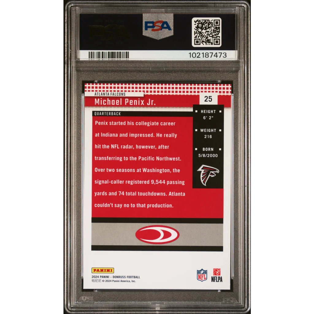 Graded 2024 Panini Donruss Michael Penix Jr #25 Retro 2004 Rookie RC Football Card PSA 10 Gem Mint | PSA 10 Gem Mint Graded Rookie Card | vintageantiquesgifts.com