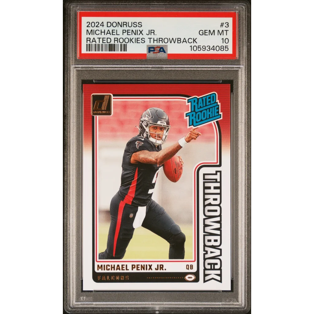 Graded 2024 Panini Donruss Michael Penix Jr #3 Rated Rookies Throwback Rookie RC Football Card PSA 10 Gem Mint | Hall of Fame Sports Memorabilia | vintageantiquesgifts.com