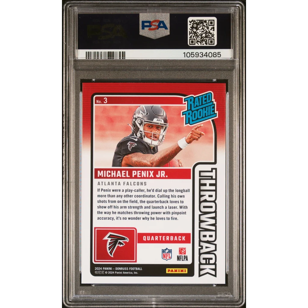 Graded 2024 Panini Donruss Michael Penix Jr #3 Rated Rookies Throwback Rookie RC Football Card PSA 10 Gem Mint | PSA 10 Gem Mint Graded Rookie Card | vintageantiquesgifts.com
