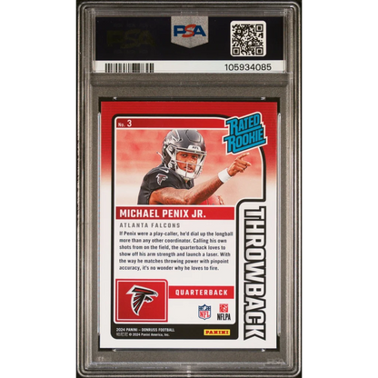 Graded 2024 Panini Donruss Michael Penix Jr #3 Rated Rookies Throwback Rookie RC Football Card PSA 10 Gem Mint | PSA 10 Gem Mint Graded Rookie Card | vintageantiquesgifts.com