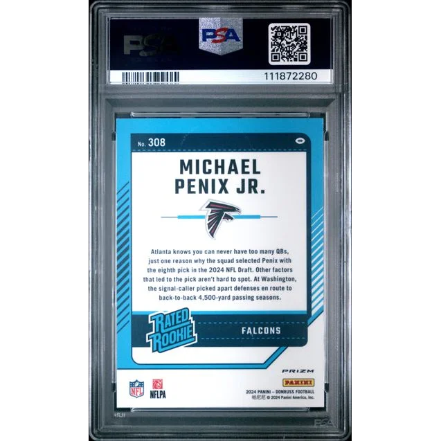Graded 2024 Panini Donruss Michael Penix Jr #308 Optic Preview Red Wave Rookie RC Football Card PSA 10 Gem Mint | PSA 10 Gem Mint Graded Rookie Card | vintageantiquesgifts.com