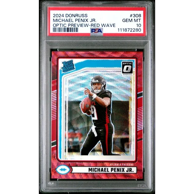 Graded 2024 Panini Donruss Michael Penix Jr #308 Optic Preview Red Wave Rookie RC Football Card PSA 10 Gem Mint | Hall of Fame Sports Memorabilia | vintageantiquesgifts.com