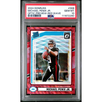Graded 2024 Panini Donruss Michael Penix Jr #308 Optic Preview Red Wave Rookie RC Football Card PSA 10 Gem Mint | Hall of Fame Sports Memorabilia | vintageantiquesgifts.com