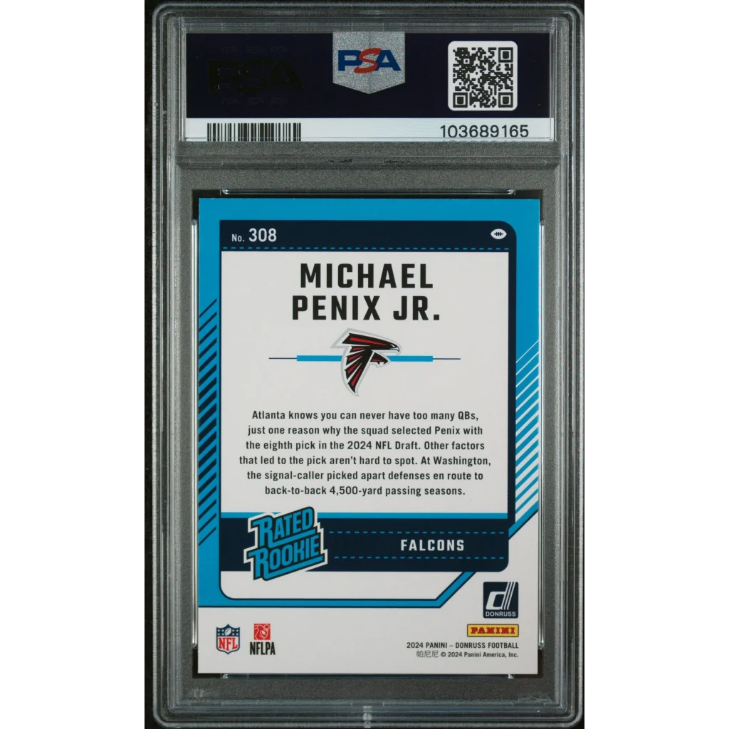 Graded PSA 10 2024 Panini Donruss Michael Penix Jr Rookie RC Football Card