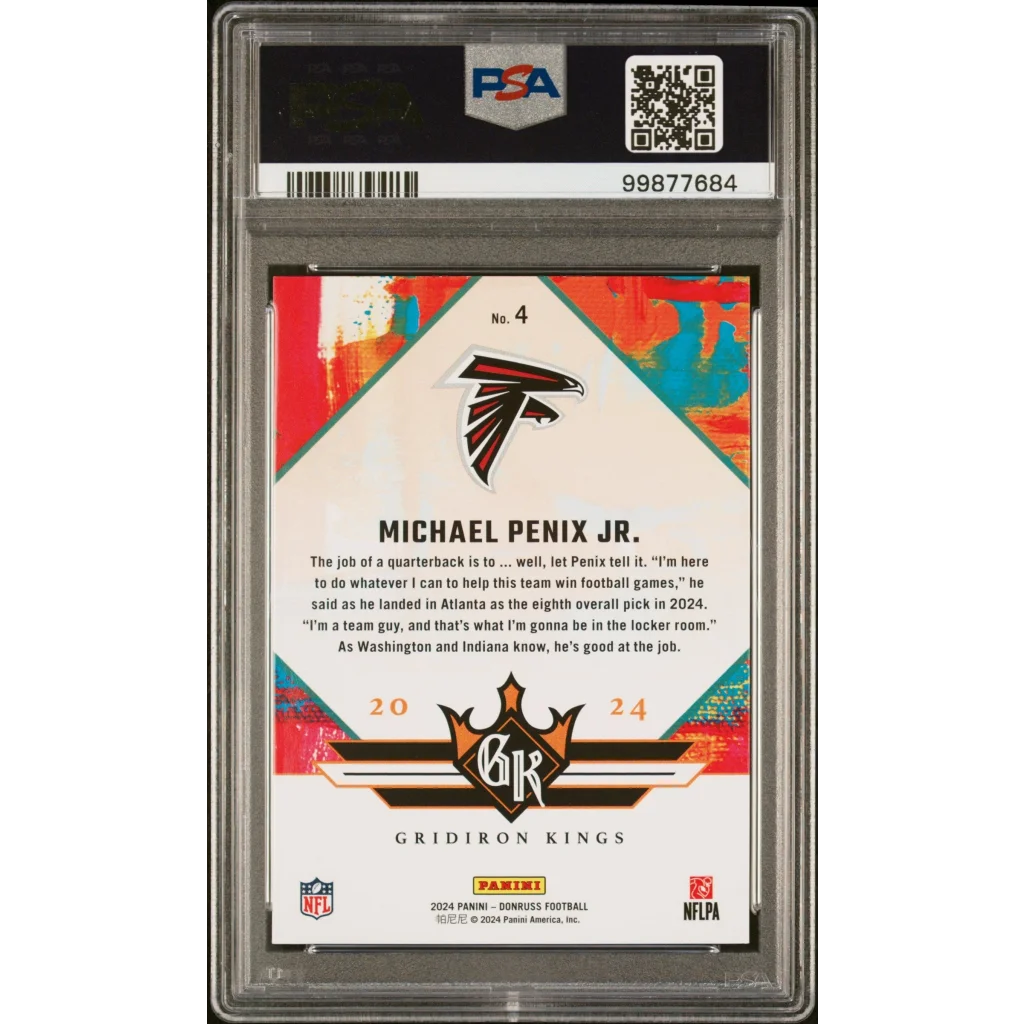 Graded 2024 Panini Donruss Michael Penix Jr #4 Rookie Gridiron Kings Rookie RC Football Card PSA 10 Gem Mint | PSA 10 Gem Mint Graded Rookie Card | vintageantiquesgifts.com