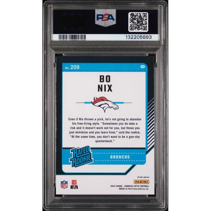 Graded 2024 Panini Donruss Optic Bo Nix #209 Blue Scope Rookie RC Football Card PSA 10 Gem Mint | PSA 10 Gem Mint Graded Rookie Card | vintageantiquesgifts.com