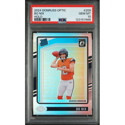 Graded 2024 Panini Donruss Optic Bo Nix #209 Holo Rookie RC Football Card PSA 10 Gem Mint | Hall of Fame Sports Memorabilia | vintageantiquesgifts.com