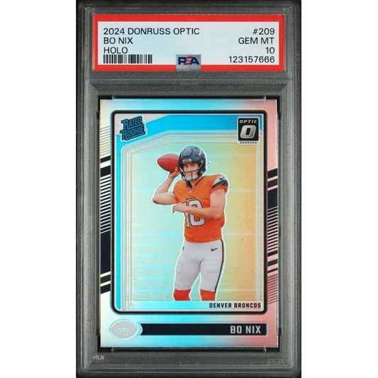 Graded 2024 Panini Donruss Optic Bo Nix #209 Holo Rookie RC Football Card PSA 10 Gem Mint | Hall of Fame Sports Memorabilia | vintageantiquesgifts.com