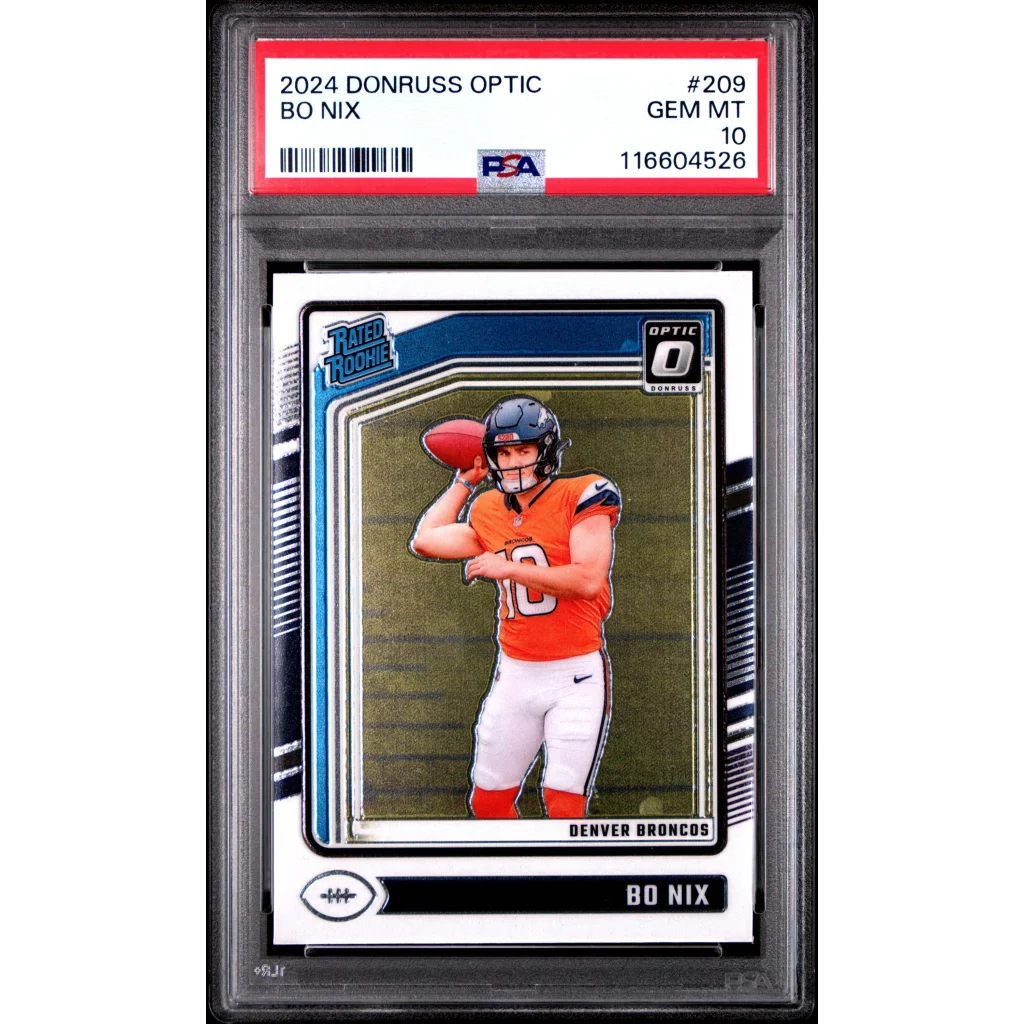 Graded 2024 Panini Donruss Optic Bo Nix #209 Rookie RC Football Card PSA 10 Gem Mint | Hall of Fame Sports Memorabilia | vintageantiquesgifts.com