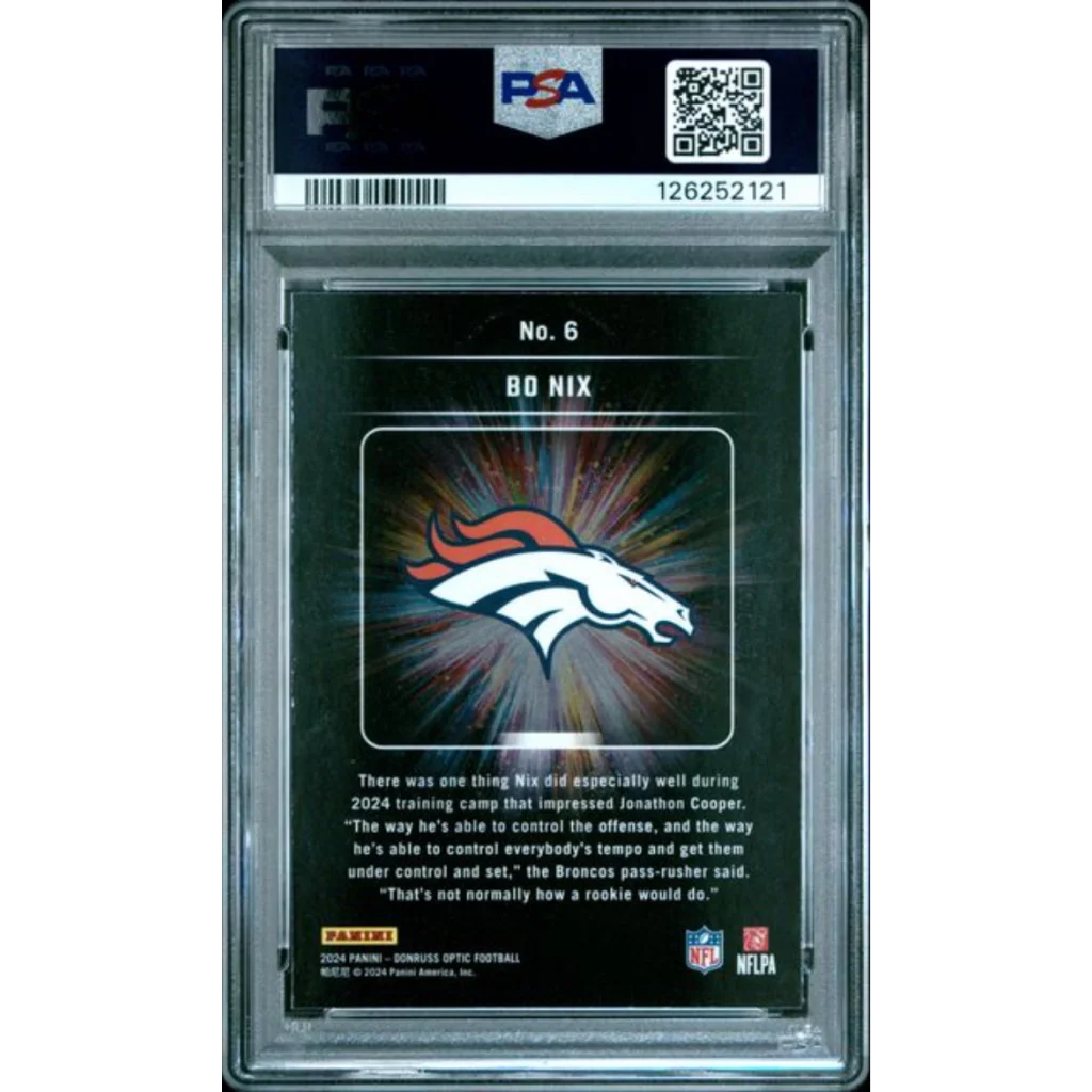 Graded PSA 10 2024 Panini Donruss Optic Bo Nix Broncos rookie card slab