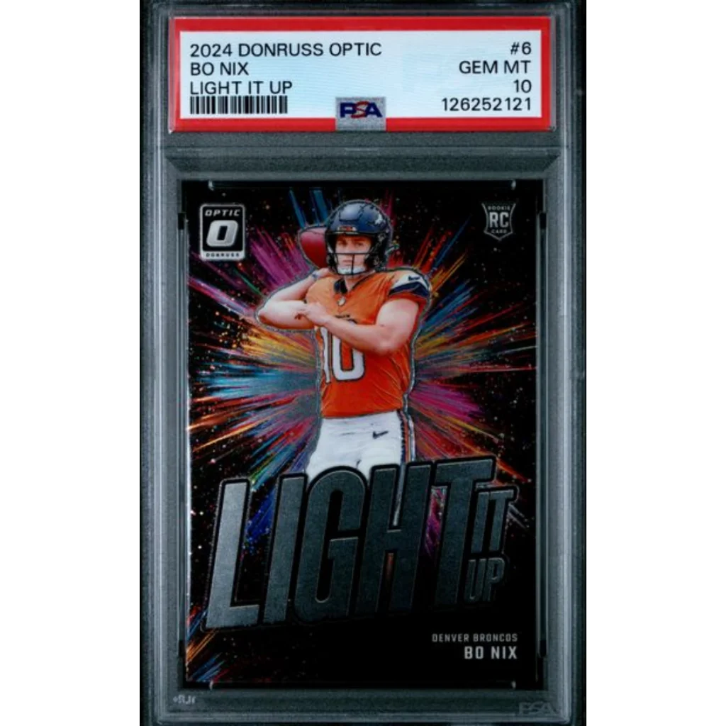 Graded 2024 Panini Donruss Optic Bo Nix Light It Up RC PSA 10 Gem Mint