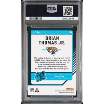 Graded 2024 Panini Donruss Optic Brian Thomas Jr. #214 Rookie RC Football Card PSA 6 Excellent | PSA 6 EX-MT Graded Rookie Card | vintageantiquesgifts.com