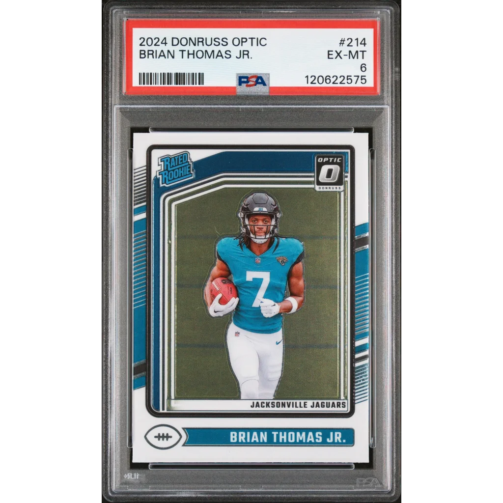 Graded 2024 Panini Donruss Optic Brian Thomas Jr. #214 Rookie RC Football Card PSA 6 Excellent | Hall of Fame Sports Memorabilia | vintageantiquesgifts.com